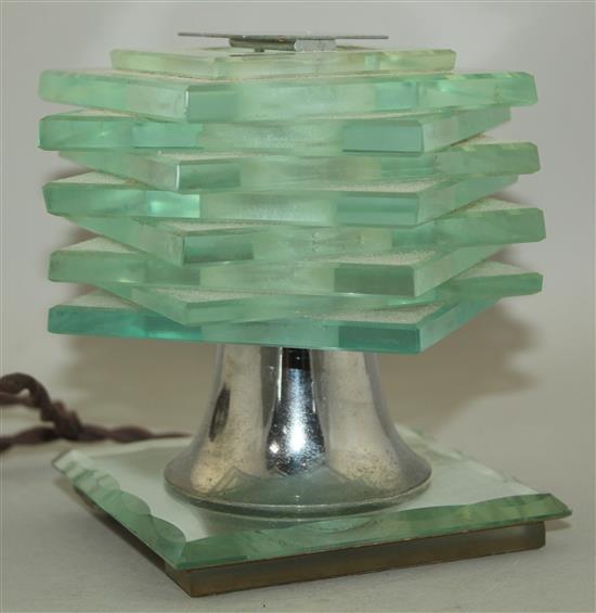 A Maison Desny Art Deco glass cubist desk lamp, 5.5in.